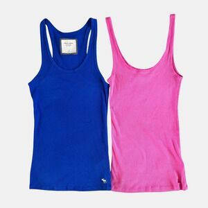 Abercrombie & Fitch Womens Ribbed Tank Top Bundle Blue Pink sz M Y2K Vintage
